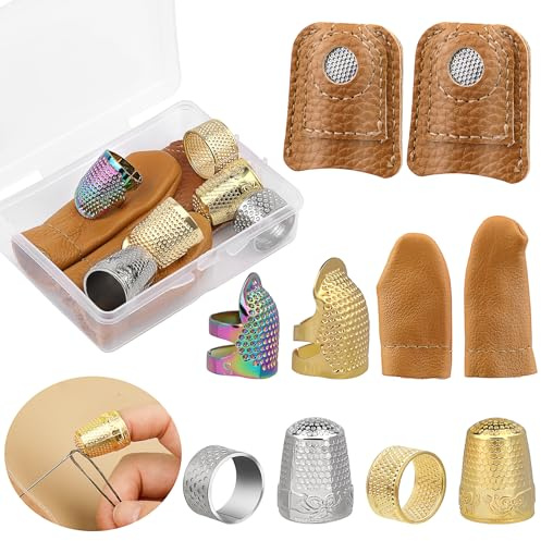 JUAYING 10 PCS Hand-Working Sewing Thimble, Metal Finger Shield Ring, Leather Coin Finger Protectors, Sewing Thimble Rings Cap Metal Shield for Knitting Quilting DIY Craft Tools