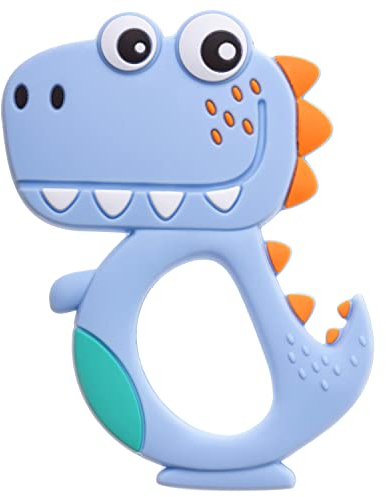 Akuku Baby Beißring kühlend, Zahnungshilfe aus BPA freier Silikon, Beißspielzeug für Mädchen und Junge, Greifring, Spielzeug zum Zahnen, Dinosaurier Babyspielzeug, Dino