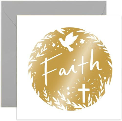 Old English Co. Gold Faith Religious Card - Floral Dove Cross Design Greeting Card for Baptism, Christening, Easter, First Holy Communion - Stylish Celebration Card | Blank Inside with Envelope