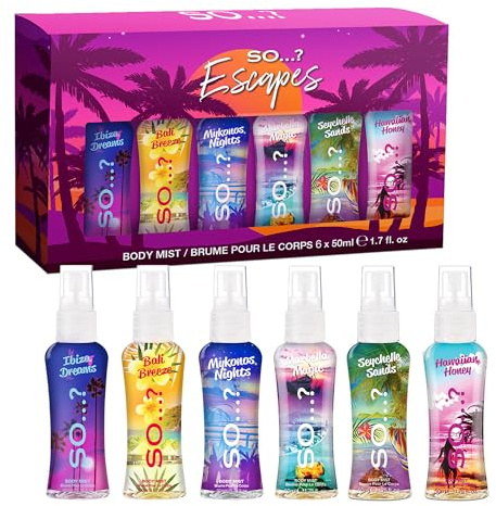 So...? Escapes Body Mist Set - Perfumes for Women - Everyday Body Spray for Women - Vegan, Cruelty Free Fragrances - Travel Size Gift Set - 6 pcs