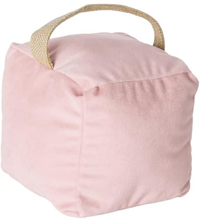 Nicola Spring Cube Door Stop - Pink - 14cm - Pack of 1 - Velvet Indoor Doorstop Home Interior Decorative Floor Mounted Door Stop Weighted Fabric Doorstoppers with Handle for Home, Office