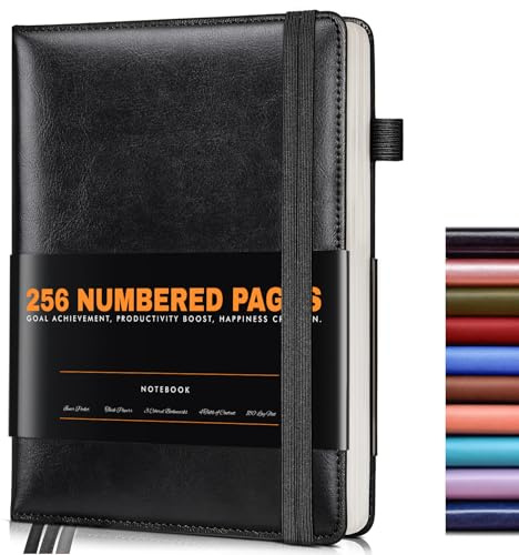Fodrad journal anteckningsbok för kvinnor män, 256 numrerade sidor inbundna lädertidskrifter för att skriva, A5 journalföring anteckningsböcker, högskolelinjerad dagbok för företag arbete skola