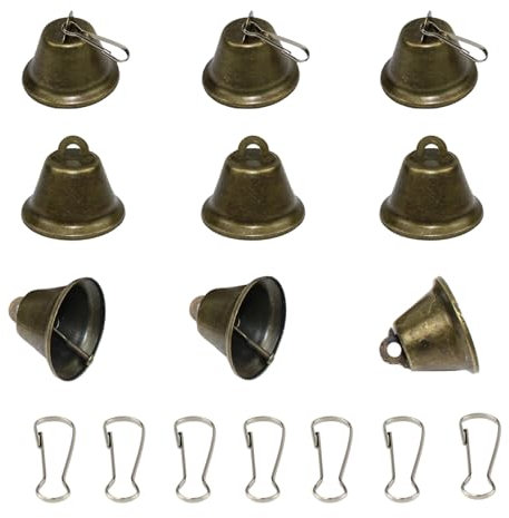 Gad2go 30 Pieces Vintage Jingle Bells 38mm Small Craft Vintage Bell with Spring Hook for Making Hanging Wind Chimes DIY Crafts Dog Pet Wedding Christmas Decor,Bronze (38x38x37mm)