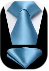 HISDERN Men's Blue Tie Neckties For Men Classic Silk Wedding Ties and Pocket Square Set
