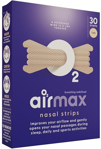 Air Max Nasenpflaster - Anti Schnarch Nasenstrips besser atmen - 30 Stück Hellbraune Farbe - Verbessert den Schlaf, reduziert Schnarchen, lindert verstopfte Nase und kann beim Sport verwendet werden