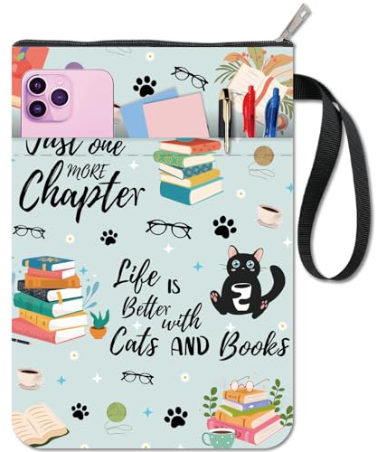 CRASPIRE Copertina per Libri Vintage in Tessuto Lavabile con Gatti, Custodie Protettive con Cerniera e Tasca Extra per Tascabili - per Gli Amanti dei Libri