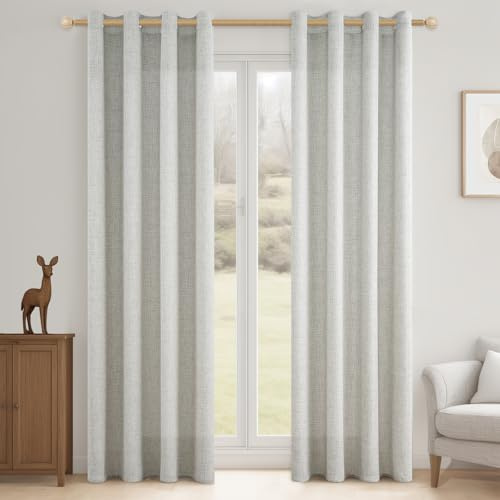 MRTREES Semi-genomskinliga naturliga linnegardiner 140 x 240 cm elegant slöjgardin vardagsrum med öljetter för sovrum matsal burspråk voiledörr fönster, set om 2, off-white