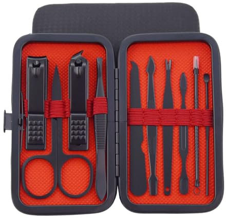 RXYNLL kit manucure,10pcs kit manucure professionnel,Coupe-Cuticule en Acier Inoxydable,coupe et polissage pour manucure et pédicure,Noir (10 pièces)
