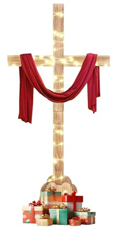 Kuabiz Large Wood Cross 32 Inch Easter Wood Standing Cross Decoration Jesus Christ Catholic Crafted Supplies He Is Risen Outdoor Decor for Home Wedding Communion Churchr (Lighting Not Included)