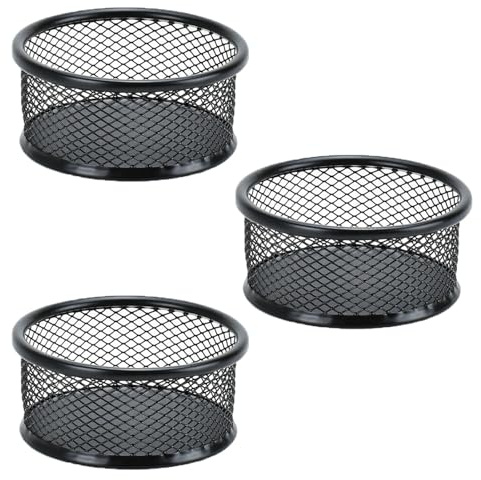 Lot de 3 supports en maille pour trombones de bureau en métal pour bureau, maison, école (noir)