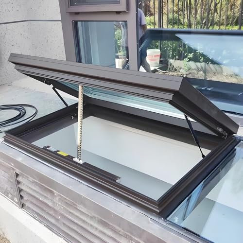 Ventana de tejado personalizable con apertura eléctrica, vidrio templado de doble capa, elevación a gas, control remoto y sensor de lluvia, para invernaderos, sótanos, áticos(Gray,LxW 60x50cm/23.6x19.