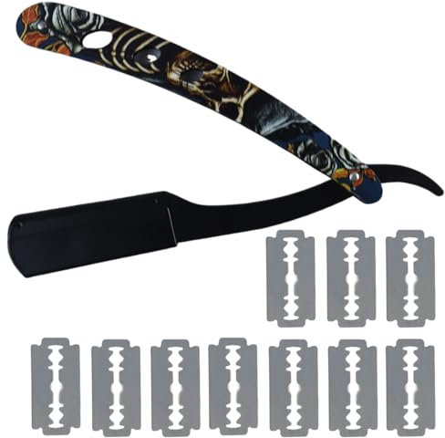 DWFEYOI Rasoio a Mano Libera Professionale,Rasoio a Mano Libera, Rasoio, Rasoio a Mano Libera Professionale in Acciaio Inox e 10 Lamette in Acciaio Inox, Lama Barba per Taglia Barba