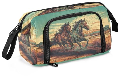 Mnsruu Trousse à crayons de grande capacité avec deux chevaux qui courent à la course à pied, trousse à crayons, trousse de papeterie pour garçons et filles