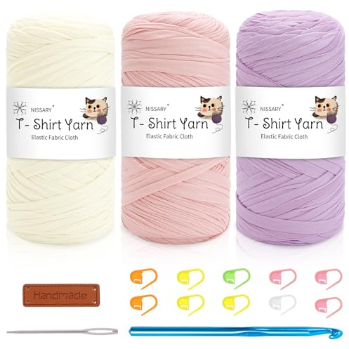 Nissary T Shirt Yarn for Crocheting 600g - Crochet Yarn Thick Includes 10mm Hook & Accessories - Ideal for DIY Tote Bags, Cushions, Chunky Blankets & Home Decor Projects