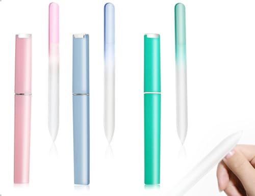 Emezddo Lima de Uñas de Doble Cara con Superficie de Cristal, Herramienta Profesional de Manicura con Estuche, para Mujeres (Verde, Azul y Rosa)
