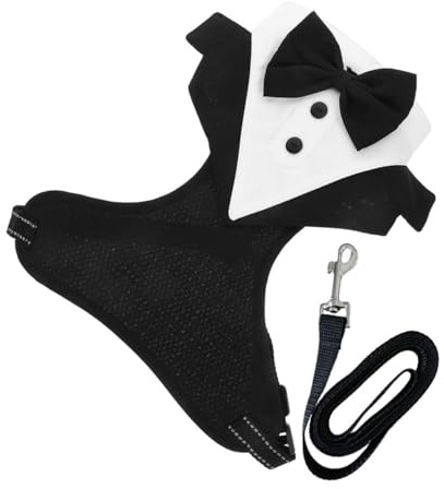Gatuida Harnais Smoking Chien avec Nœud Intégré et Laisse Costume Élégant pour Animaux Confortable et Visible Adapté Mariages et Sorties Extérieur