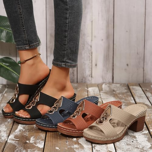 Sandales Femme Talon Chaussure Confort Sandale Escarpins Compensés Cuir Pantoufles Ete Été Compensées Confortable Sexy Chaussures Compensé Tong Talons a Compensee Nue Pied Chausson