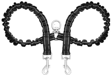 Guinzaglio doppio for cani da compagnia, guinzaglio elastico con cintura estesa for addestramento all'aperto, compatibile due di piccola e media taglia