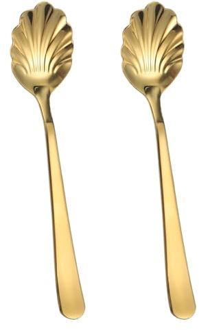 QUARKZMAN 2 Pezzi Cucchiai In Acciaio Inossidabile A Forma Di Conchiglia, Cucchiaio Per Zucchero Metallico Per Caffè, Dessert, Yogurt, Casa, Bar, Oro