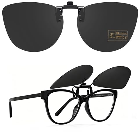 TEMSO Cats Eye Clip on Sunglasses for Womens Polarized Flip Up Sunglasses for Ladies,UV400 Classical clips sunglasses,Anti-glare|Fashion|Clear vison|Idea for Driving Outdoor Travl|Black|65 * 51mm