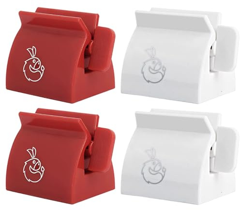 Exprimidor manual de tubos de pasta de dientes, paquete de 4 – Linda herramienta dispensadora de rodillos de tubos de plástico para niños, adultos, baño, cocina, viajes