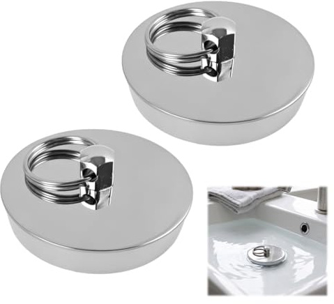 Tapón para Bañera, Tapón Universal para Bañera y Lavabo, de Acero Inoxidable y Silicona, Ajustable para Orificios de Drenaje de 42-46 mm, Duradero y de Fácil Uso, Ideal para Hogar y Cocina (2)