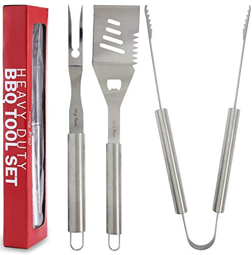 Chef Remi Barbeque Grill Tool Set - Spatula Tongs & Fork | Complete Grilling Set