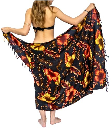 NELUHA Sarong Damduk Med Saronghållare Pareo Omlottduk Handduksklänning Omlottkjol Strandhandduk XXl Duk Män Pareo Dam Strandhandduk Dam, Svart/Orange Salamander, 200x150cm