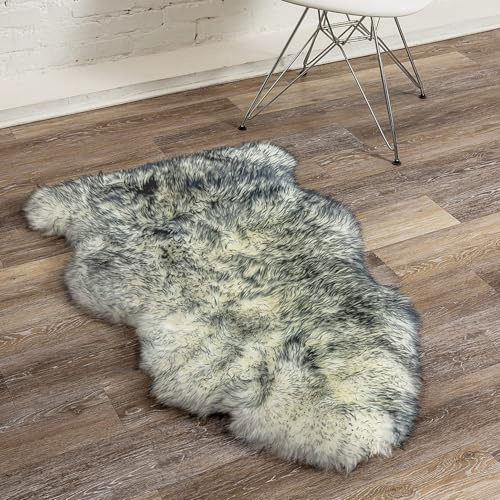 Natural Milan Genuine Sheepskin Area Rugs with Thick and Lush Pile, Fluffy Sheep Fur Rug with Anti-Skid Backing for Bedroom Living Room, Single Pelt, Grey Mist 2 ft x 3 ft