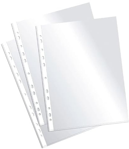 Plus Office - Fundas multitaladro de polipropileno 100% reciclable, fundas para documentos de gran apertura, lomo reforzado. 100 unidades. (Transparente - Cristal, A4 - 90 micras)