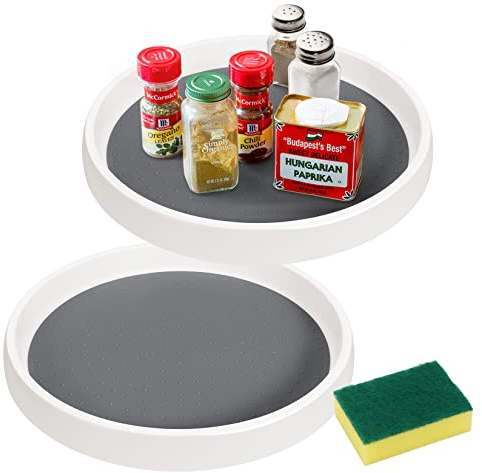 2 Pack Lazy Susan for Cupboard Pantry Cabinet Turntable Rotatable Spice Rack Plastic for Jars Cans, Rotating Condiment Holder for Cabinet Pantry Refrigerator, Style Kitchen Worktop and Shelf Organizer