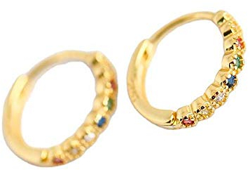 GRGFG Tropfen Ohrringe Für Frauen,Funkelnde Bunte Zirkon 925 Silber Creolen Hypoallergen Leichter Ring Kreis Schmuck Ohrringe Für Frauen Mädchen Party Hochzeit, Gold Farbe