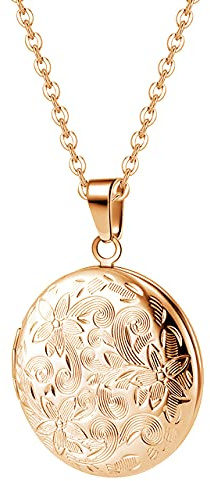 TOFBS Collier Photo Rond Femme Homme Médaillon Pendentif Médaille Gravure Personnalisée Acier Inoxydable Porte Photo Chaîne Bijoux Fille Cadeau Parfait (Rose Or)