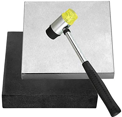 Oudtinz Stål- och gummiblock 2 st arbetsbänkblock stämplingsblock för hammare, formning, jagande, plattning av metaller (15 cm x 15 cm)