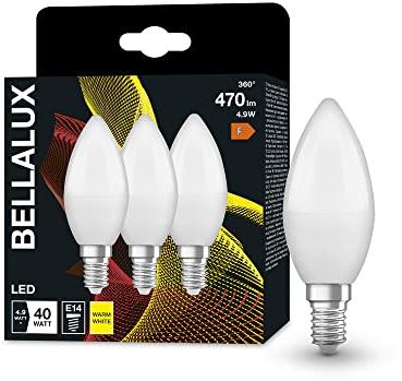 BELLALUX Lampe à LED, E14-base, optique mate,Blanc chaud (2700K), 470 Lumen, Remplacement de la traditionnelle 40W-Ampoules 3-Pack