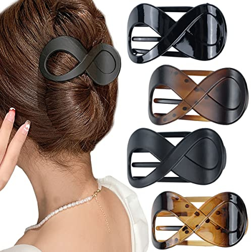 4 PCS Hair Claw Clips Black Hair Clips Large Acrylic Non slip Hair Claw Clip French Matte Hair Clips 4 Colors Hair Accessories for Girls and Women(Bright black, bright brown, matte black, matte brown)