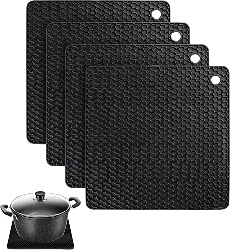 Silicone Trivet Heat Resistant Mat (4pcs) - Non-Slip Trivets for Kitchen, Hot Pans & Pots - Durable Silicone Heat Mats for Countertops & Cooking