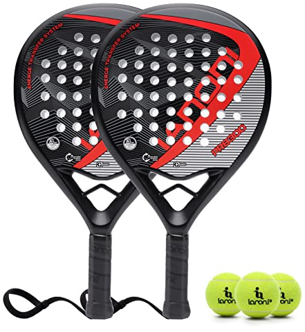 Padel Racket Carbon Fiber Surface with EVA Memory Flex Foam Core Padel Tennis Racquets Lightweight (8300-red-2pcs)