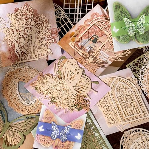 Papier Découpé en Dentelle Creuse 52 Pièces Papier de Scrapbooking Vintage Découpé en Dentelle Creuse pour Scrap Booking Deco de DIY Album Photo