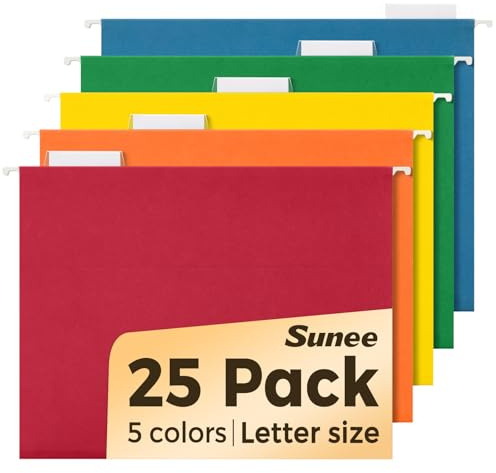 SUNEE Hanging File Folders Assorted Colors, 25 Pack File Folders Letter Size with 1/5-cut Tabs, Stay Organized for Your Home and Office Bulk File and Documents