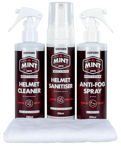 Oxford Mint Helmet Care Kit XL Visor Cleaner Anti Fog Spray Fabric Sanitiser