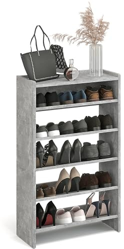 KOMTO Schuhregal Schmal - Schuhablage Flur mit 5 Ebenen Offener Schuhschrank Schuh Organizer Platzsparend | Elexis Beton 60 x 25 x 98 cm