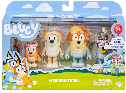 Bluey Figure 4-Pack Wedding Time | Re-enact Uncle Rad And Frisky's Wedding Day And Bingo Flower Girl Figures