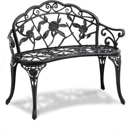 VEVOR Outdoor Metal Bench for Garden, Park, Yard and Patio - 38.8 Inch, 480 lbs Load Capacity, Backrest and Armrests