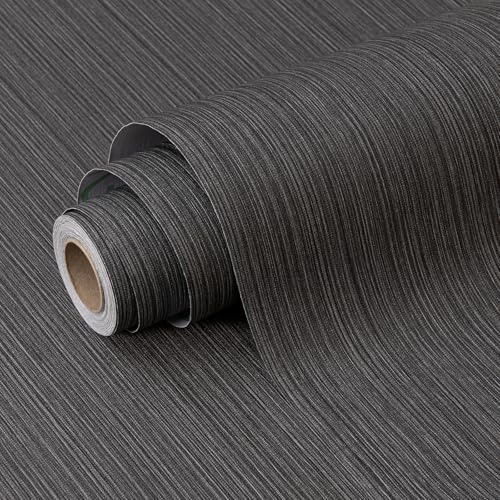 FUKU MON Dark Gray Vinyl/PVC Grasscloth Textured Wallpaper 24 X 394 Fabric Contact Wall Paper Linen Peel and Stick Self Adhesive for Walls Cabinets Bedroom Counter Top Liners Fireplace