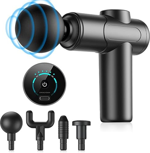 Massagepistole, Tiefengewebe-Muskelmassagepistole, tragbares Schlag-Massagegerät mit 4 Massageköpfen, Typ-C-Aufladung und Quiet Glide Technologie für Steinschläge