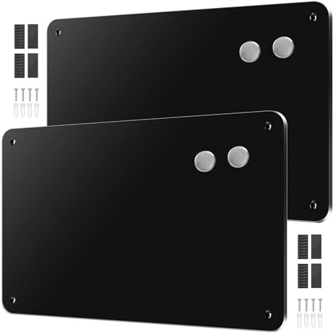 YedZen 2 lavagne magnetiche in metallo, 44,5 x 29 cm, A3, in acciaio inox nero, con visualizzazione di lettere magnetiche, numeri, poesie, lavagna magnetica da parete, adatta per cucina e armadio