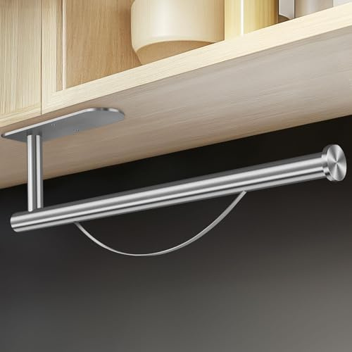 ZUIMENG Portarotolo da Cucina Senza Trapano, Porta Rotolo da Cucina con Frenaggio Integrato, Portascottex Autoadesivo in Acciaio Inox (Argento)