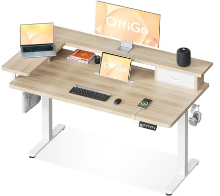 OffiGo Schreibtisch Höhenverstellbar Elektrisch mit Schublade und USB, 120 x 60 cm, Ergonomischer Steh-Sitz Tisch Computertisch, Maple