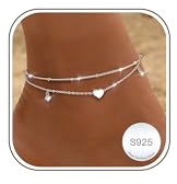 LOLIAS Fußkettchen für Damen Silber 925 Layered Fussketten für Frauen Wasserdicht Fußkette Damen Herz Fusskettchen Silber 925 Damen Sommer Strand Schmuck Geschenk